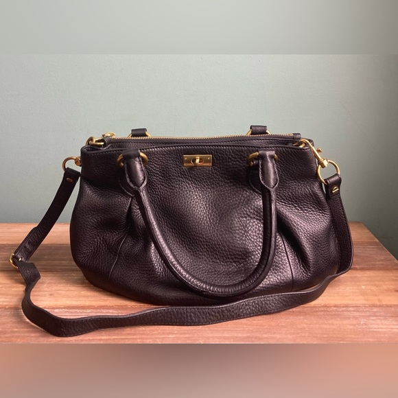 J. Crew Handbags - J. Crew Black Leather Turn Lock Satchel Bag